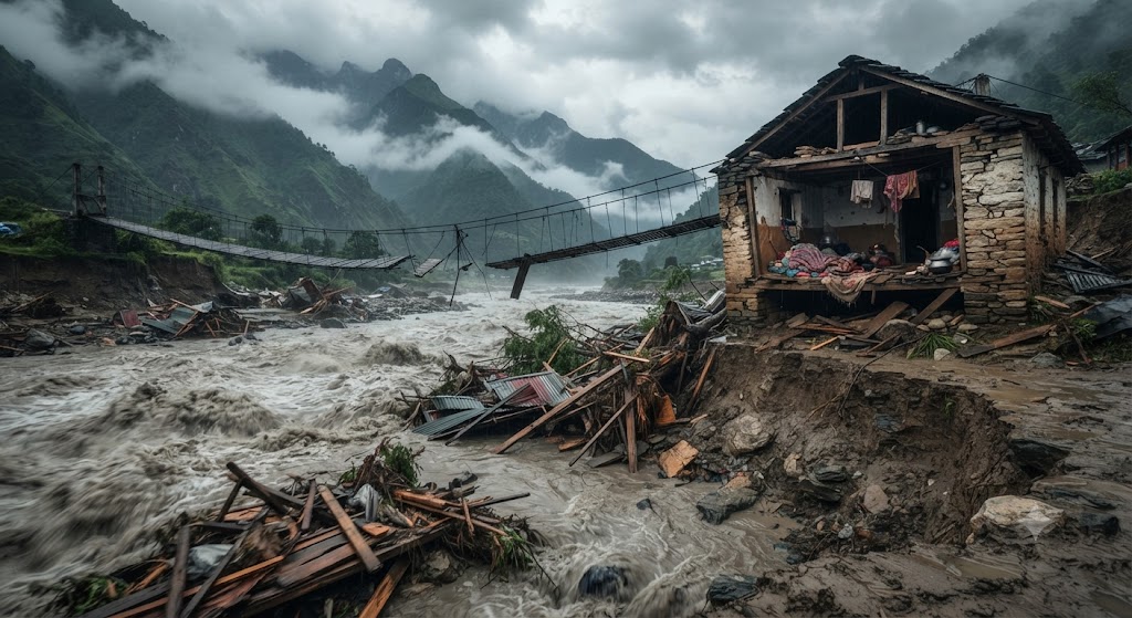 Houses and Bridges Swept Away in Nepal Flash Flood Months After Deadly August Disaster