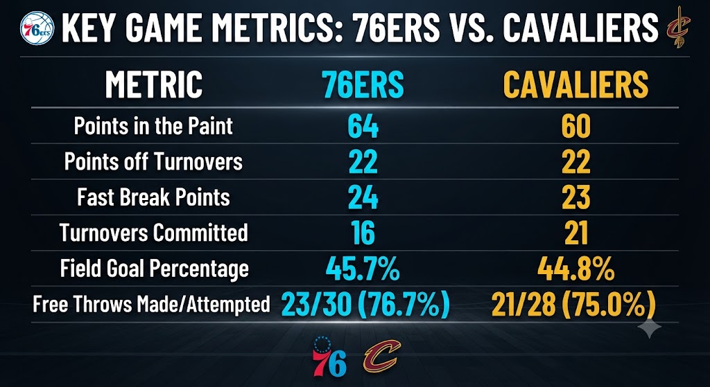 Key Game Metrics, 76ers vs. Cavaliers