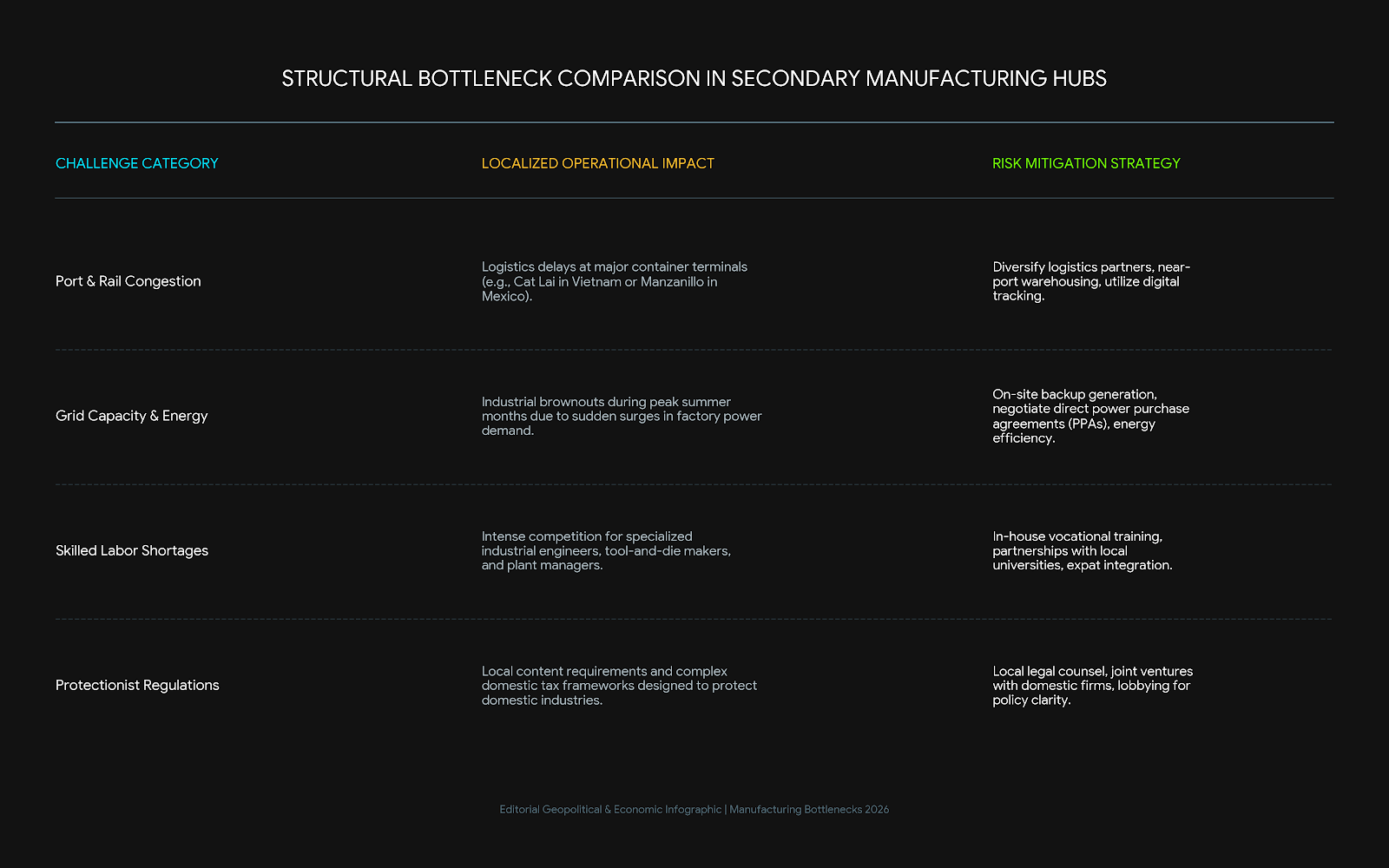 Structural Bottlenecks Comparison in Secondary Manufacturing Hubs