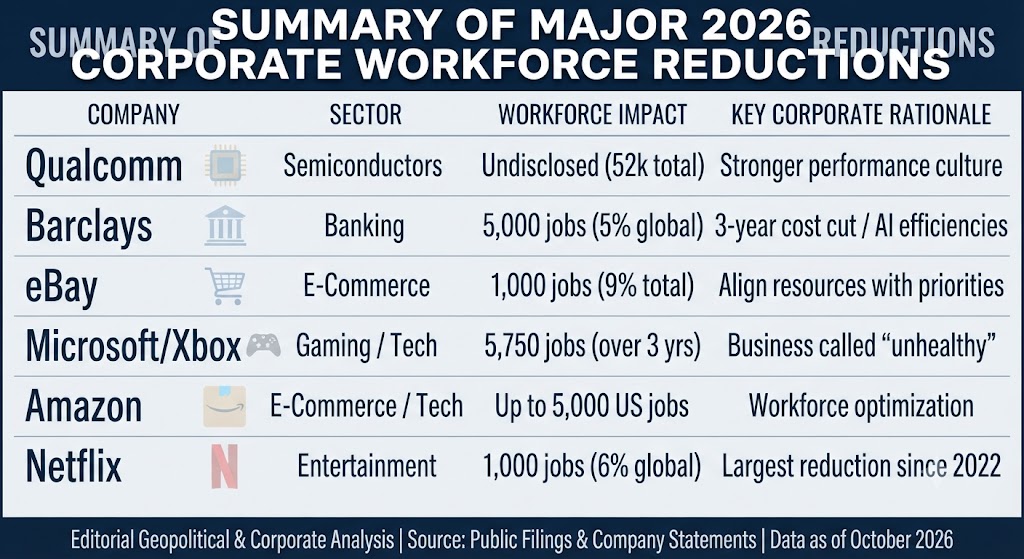 Summary of Major 2026 Corporate Workforce Reductions